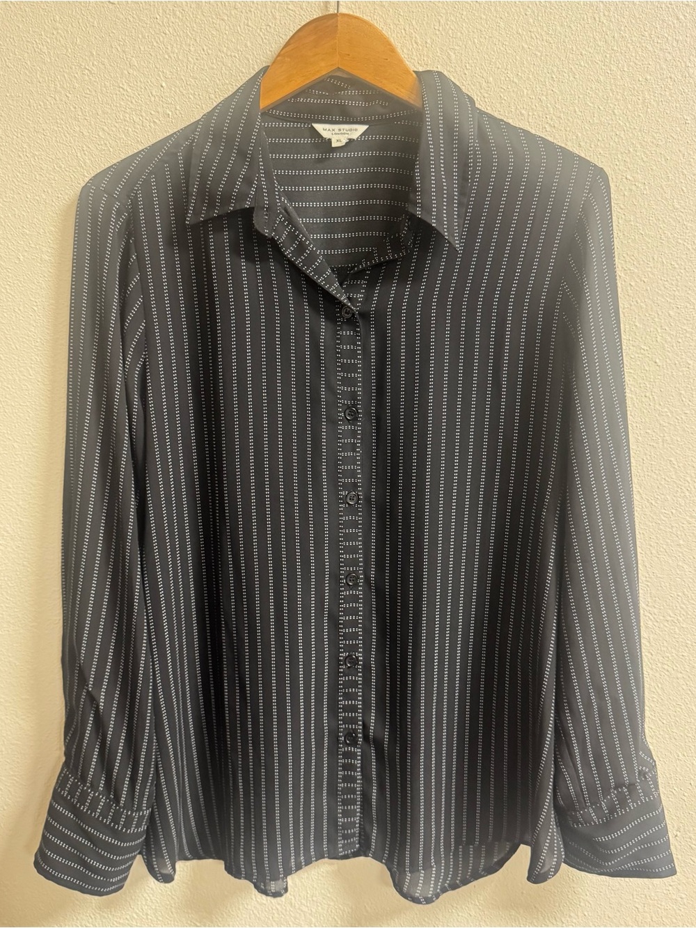 Max Studio London XL Black White Striped Button Down Blouse